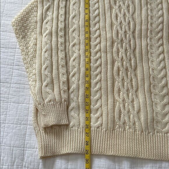WoolOvers Men’s XL Fisherman Cable Knit Wool Sweater Cream Ivory Aran Pullover - Picture 9 of 13